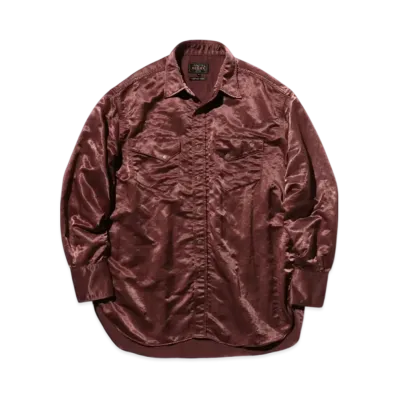 BEAMS Western Shirt Broken Nylon Satin "Burgundy"