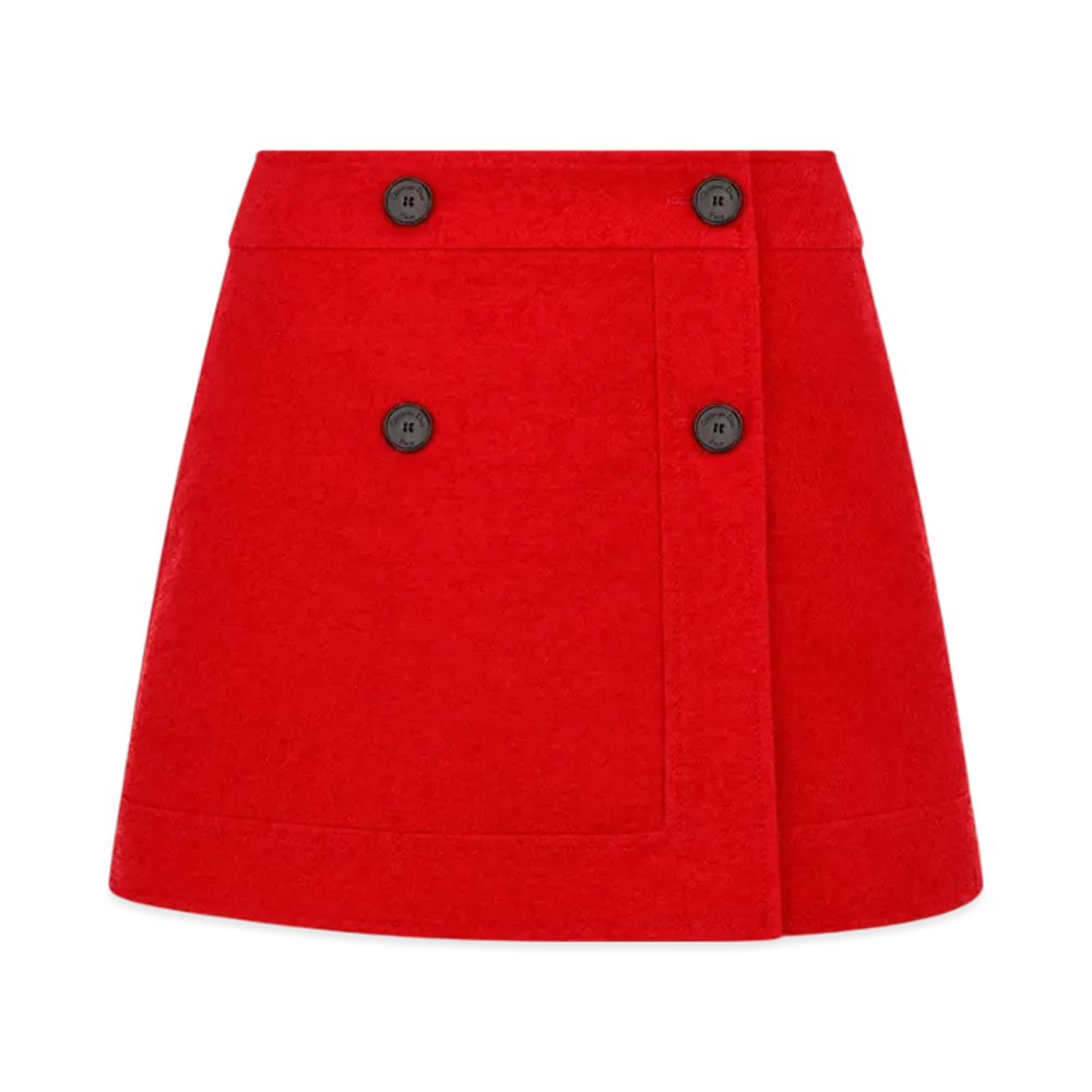 Dior Women's Virgin Wool and Cotton Boucle Blend Wrap Mini Skirt "Red"