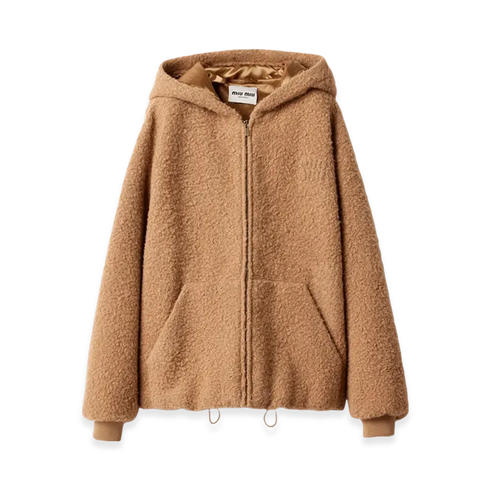 MIU MIU Women's Pile Hoodie Jacket "Camel Brown"