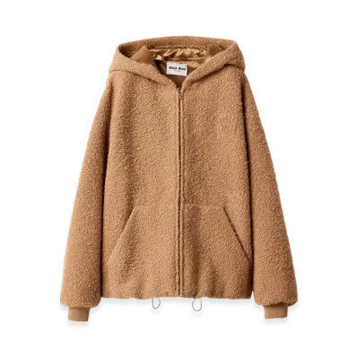 MIU MIU Women's Pile Hoodie Jacket "Camel Brown"