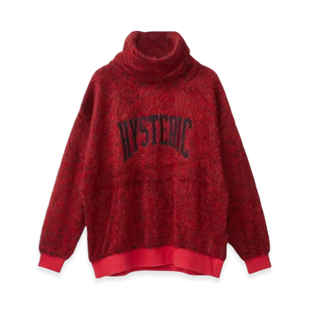 HYSTERIC GLAMOUR Varsity Logo Embroidered Off-Turtleneck Pullover "Red"