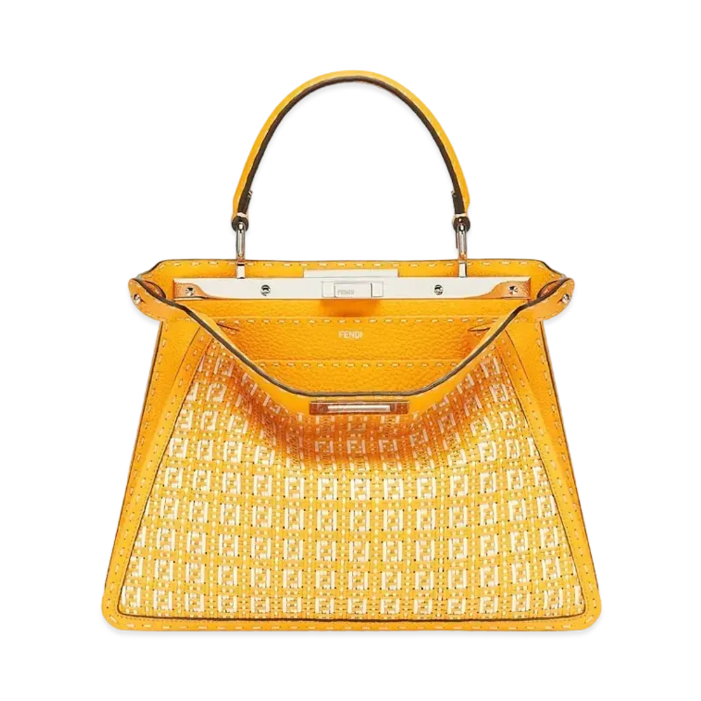 FENDI Peekaboo Iseeu Medium Braided Leather Bag "Orange/White"