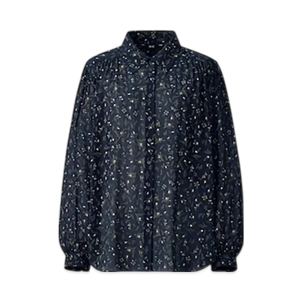 Uniqlo C Women'S Printed Sheer Blouse "Navy"