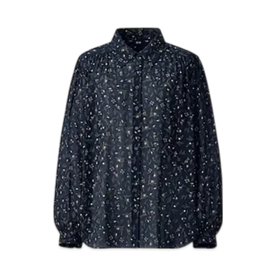 Uniqlo C Women'S Printed Sheer Blouse "Navy"