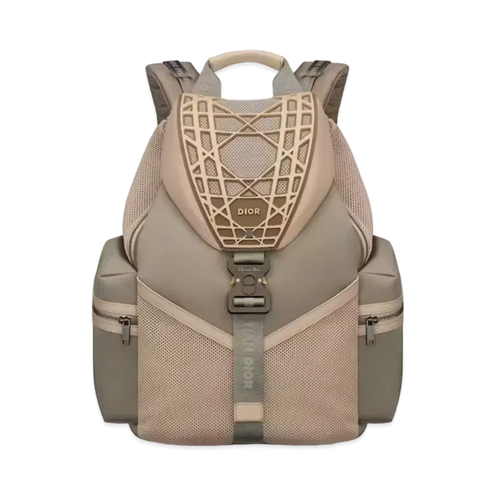 Dior Cobra Backpack Smooth Calfskin Upcycled Nylon Warped Cannage Motif Rubber "Beige"