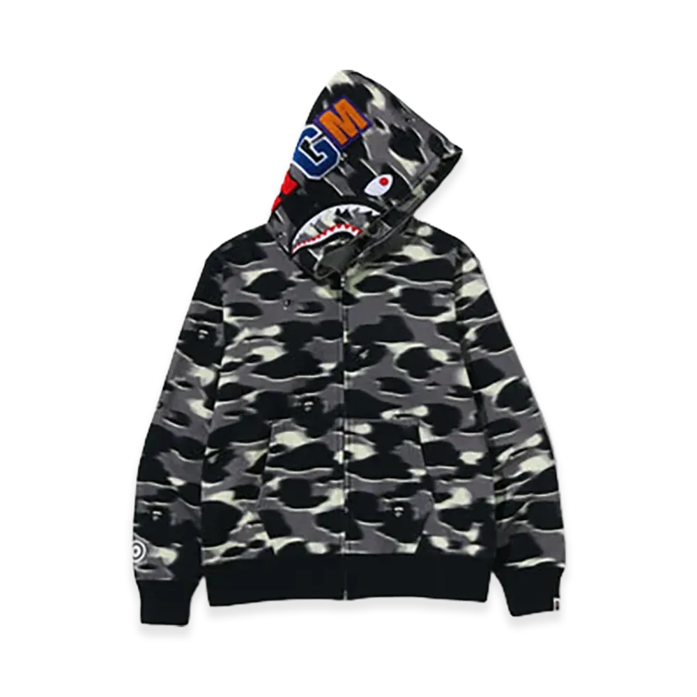 A BATHING APE Screen Camo Shark Full Zip Hoodie "Black"