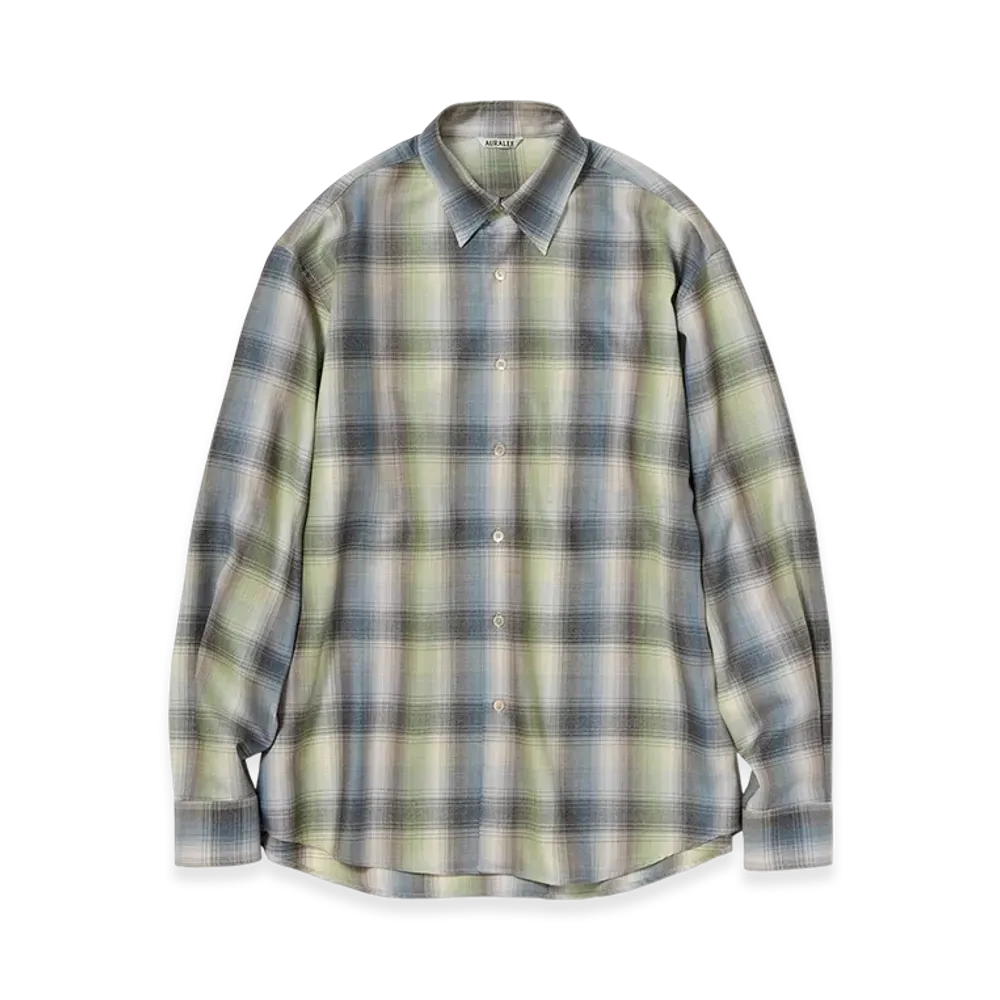 AURALEE Super Light Wool Check Shirt "Blue Green Check"