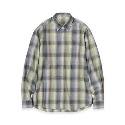 AURALEE Super Light Wool Check Shirt "Blue Green Check"