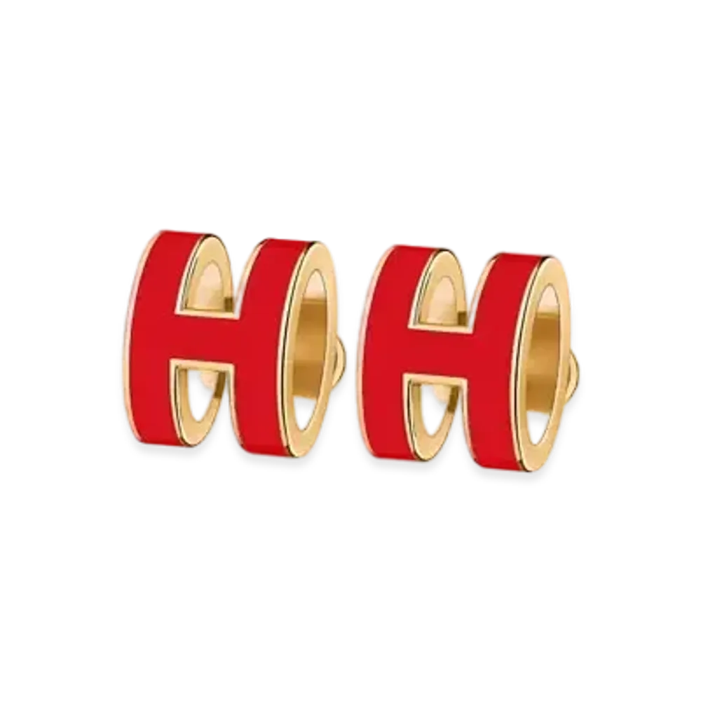 Hermes Mini Pop H Earrings "Gold/Rouge Vif"