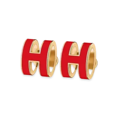 Hermes Mini Pop H Earrings "Gold/Rouge Vif"