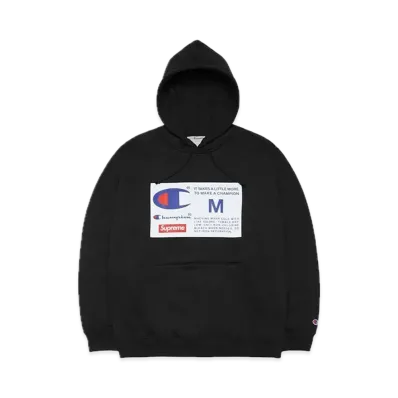 Supreme x Champion Label Hooded Sweatshirt "Black"