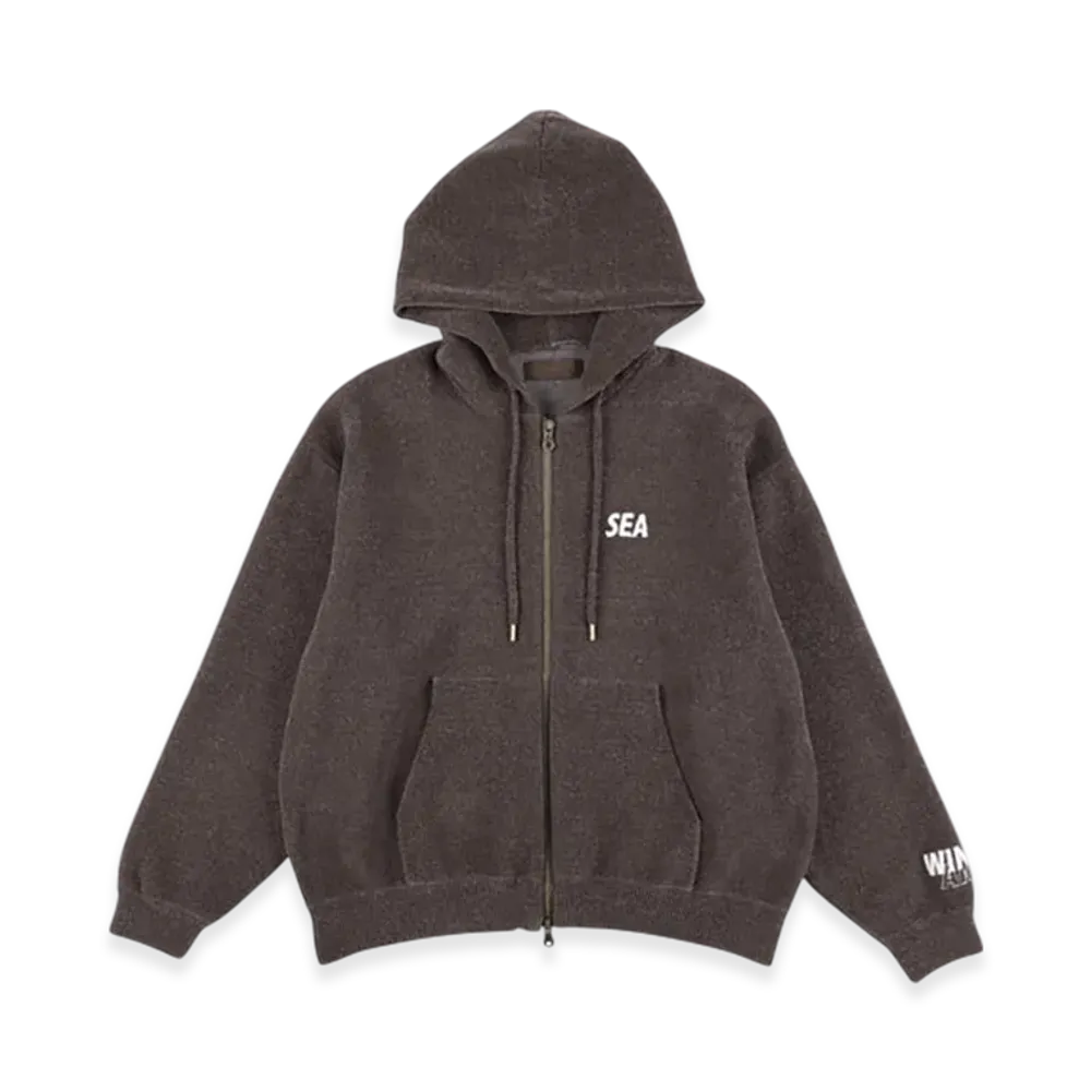 WIND AND SEA Mole Knit Zip Up Hooded Sweatshirt "Brown"