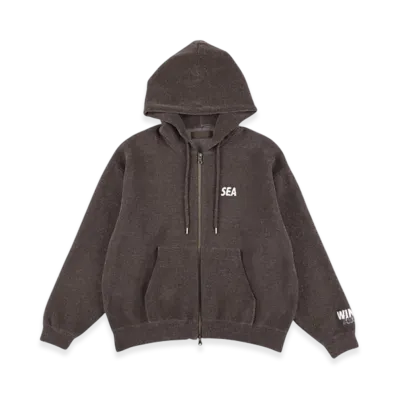 WIND AND SEA Mole Knit Zip Up Hooded Sweatshirt "Brown"