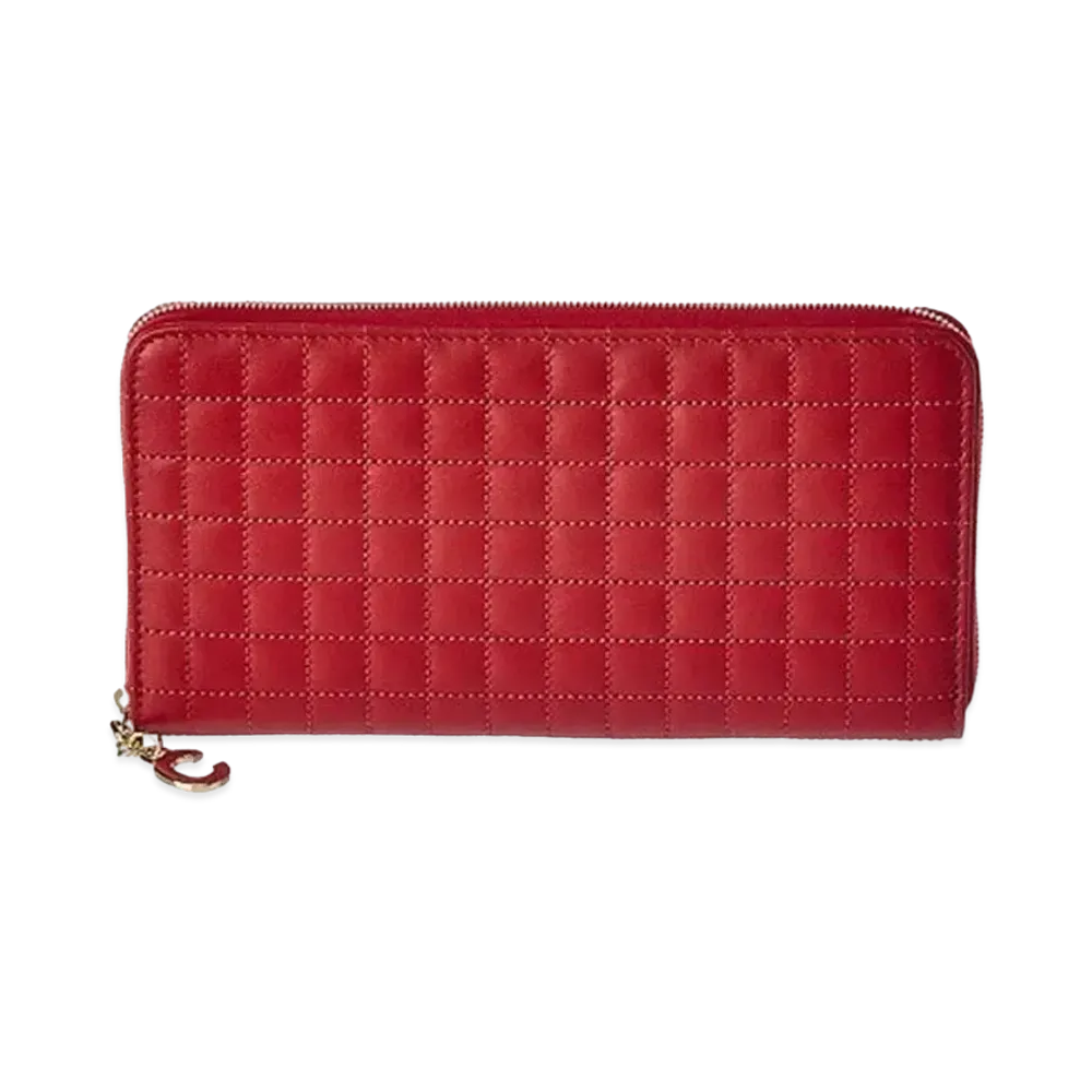 CELINE C charm Quilting Long Wallet "Red"