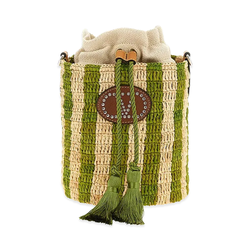 Valentino Garavani Women's Raffia Small Bucket Bag "Green"