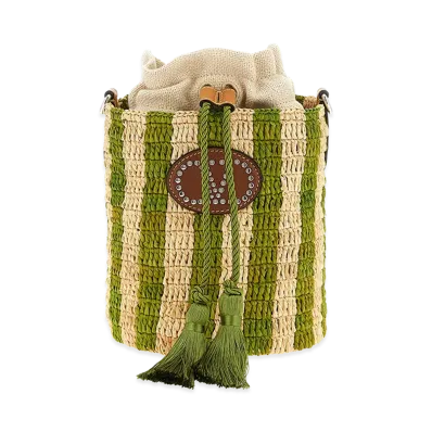 Valentino Garavani Women's Raffia Small Bucket Bag "Green"