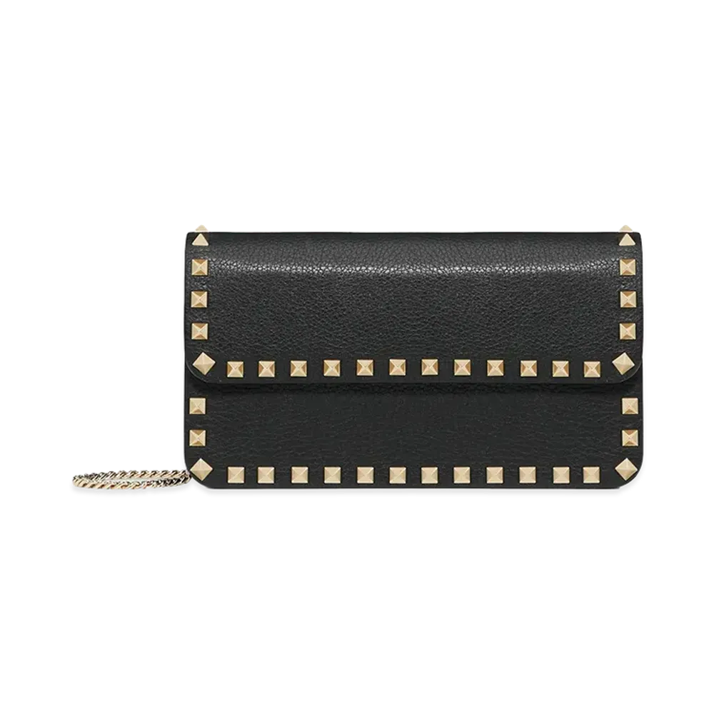 Valentino Women's Rockstud Chain Pouch In Calfskin "Black/Garnet"