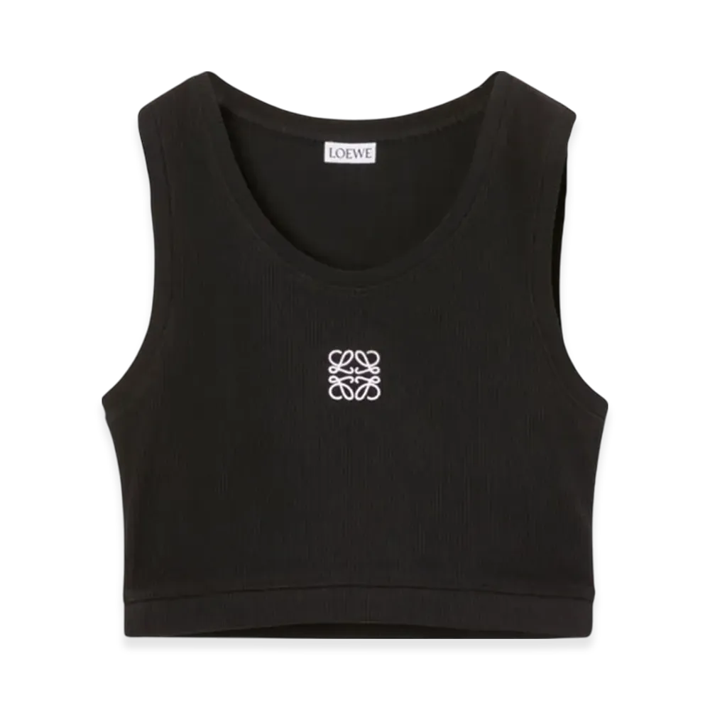 LOEWE Women's Anagram Cropped Tank Top in Cotton "Black/White"
