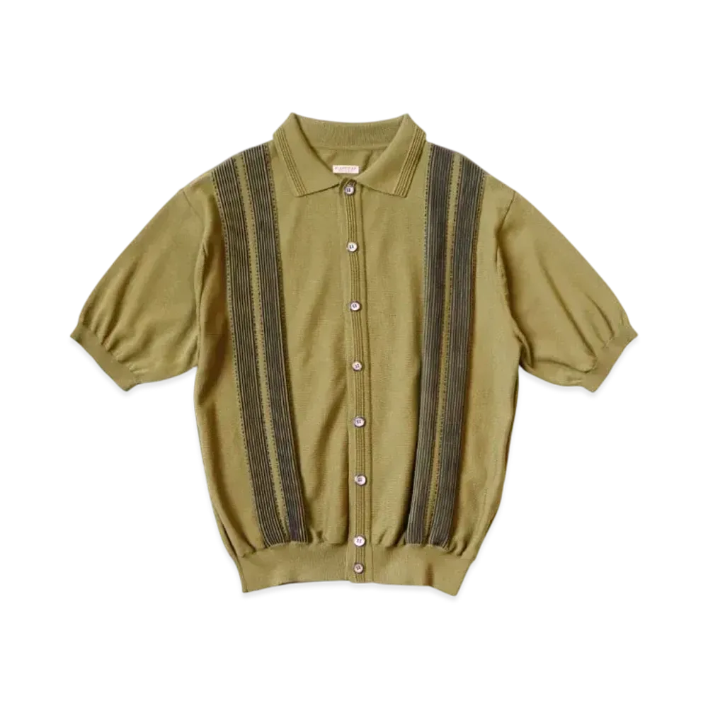 KAPITAL 14G Cotton Knit Oyster Aloha Polo "Olive Khaki"