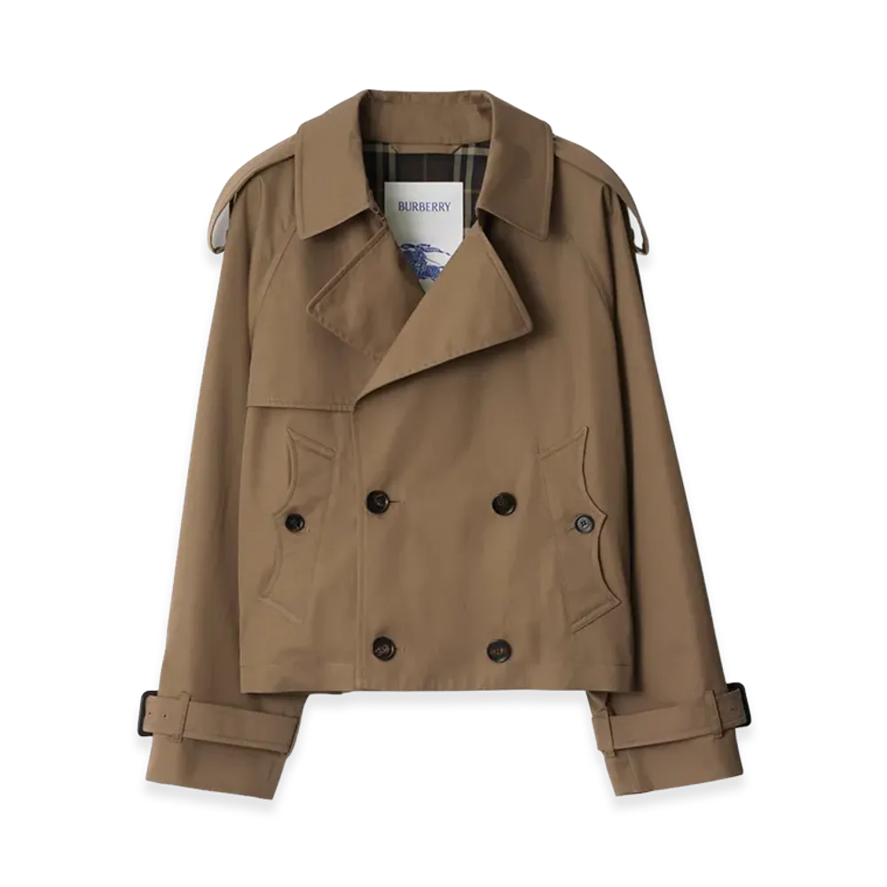 Burberry Cropped Gabardine Trench Jacket "Clay Brown"