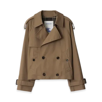 Burberry Cropped Gabardine Trench Jacket "Clay Brown"