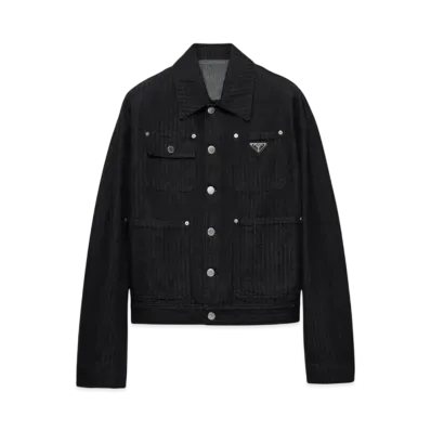 PRADA Men's Chevron Denim Blouson Jacket "Black"