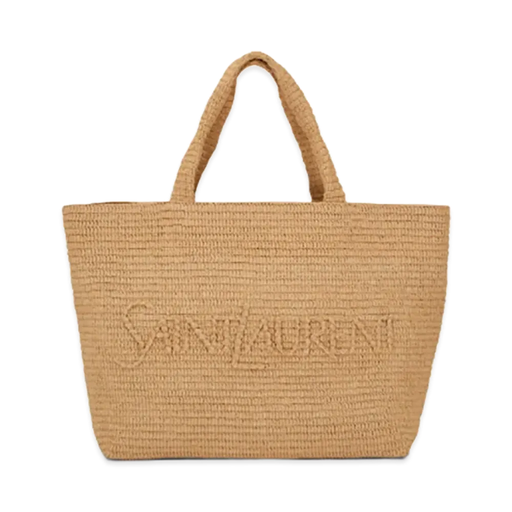 Saint Laurent Women's Beige Raffia Shopping Bag "Animalier"