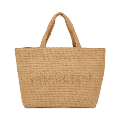 Saint Laurent Women's Beige Raffia Shopping Bag "Animalier"