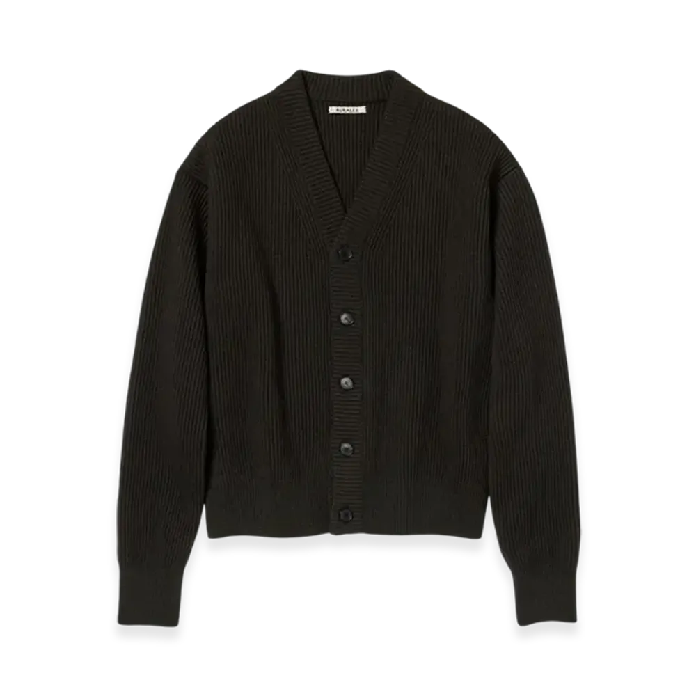 AURALEE French Merino Rib Knit Cardigan "Dark Brown"