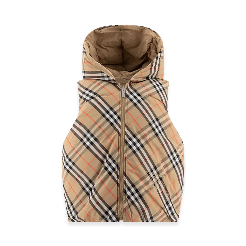 Burberry Kids Reversible Sleeveless Down Jacket In Nylon Check "Beige"