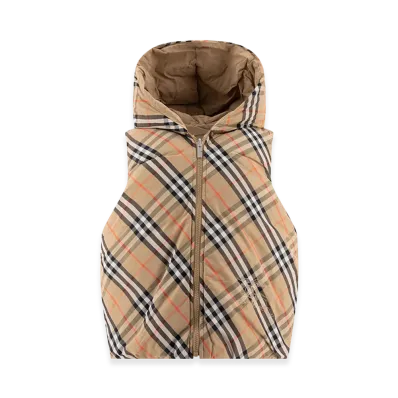 Burberry Kids Reversible Sleeveless Down Jacket In Nylon Check "Beige"