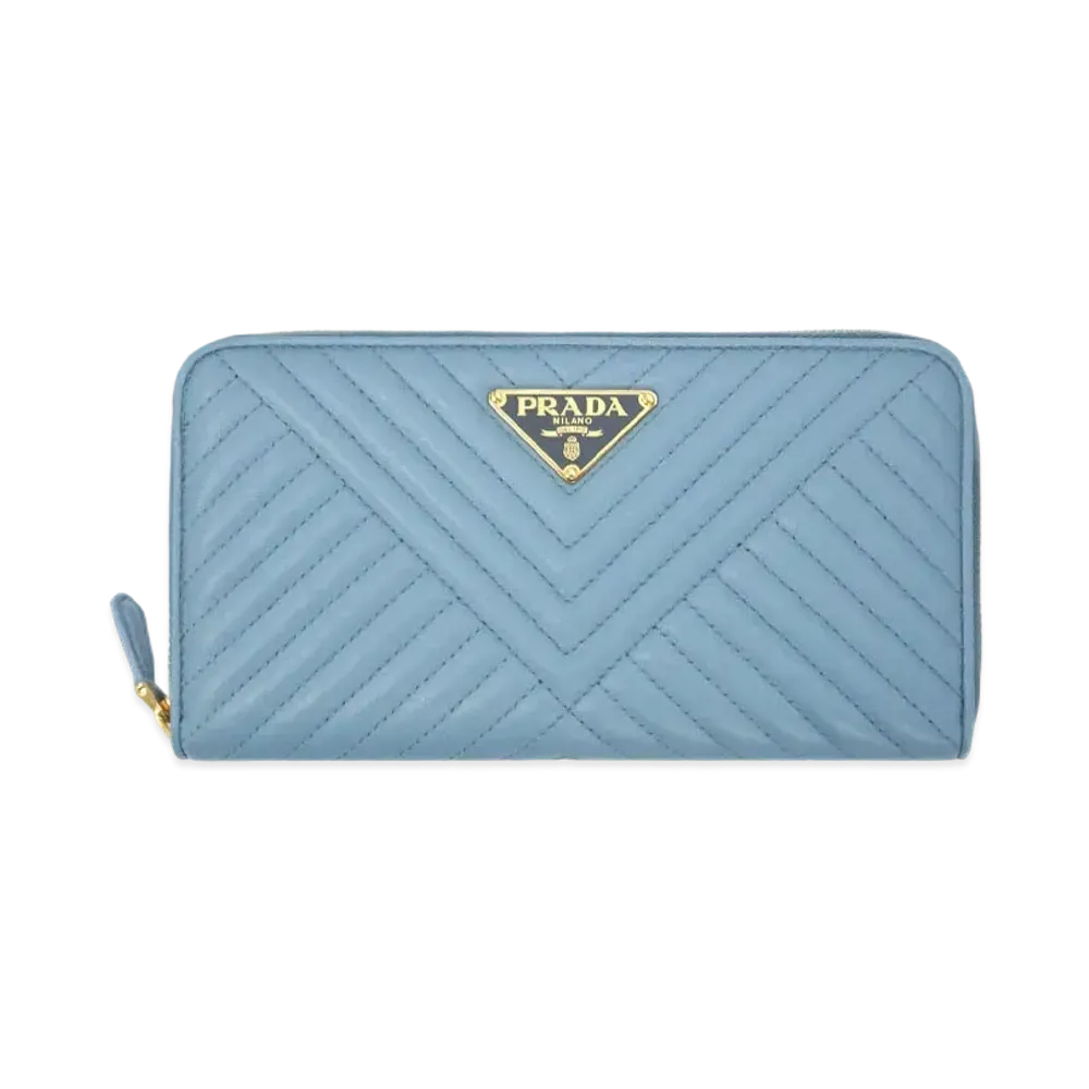 PRADA Nappa Leather Round Zip Wallet Astrale "Blue"