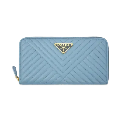 PRADA Nappa Leather Round Zip Wallet Astrale "Blue"