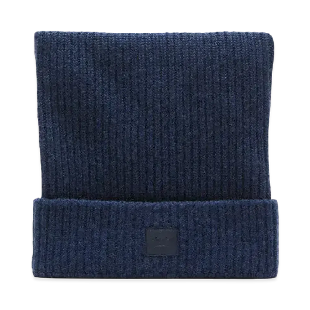Acne Studios Face Logo Square Beanie "Navy Melange"