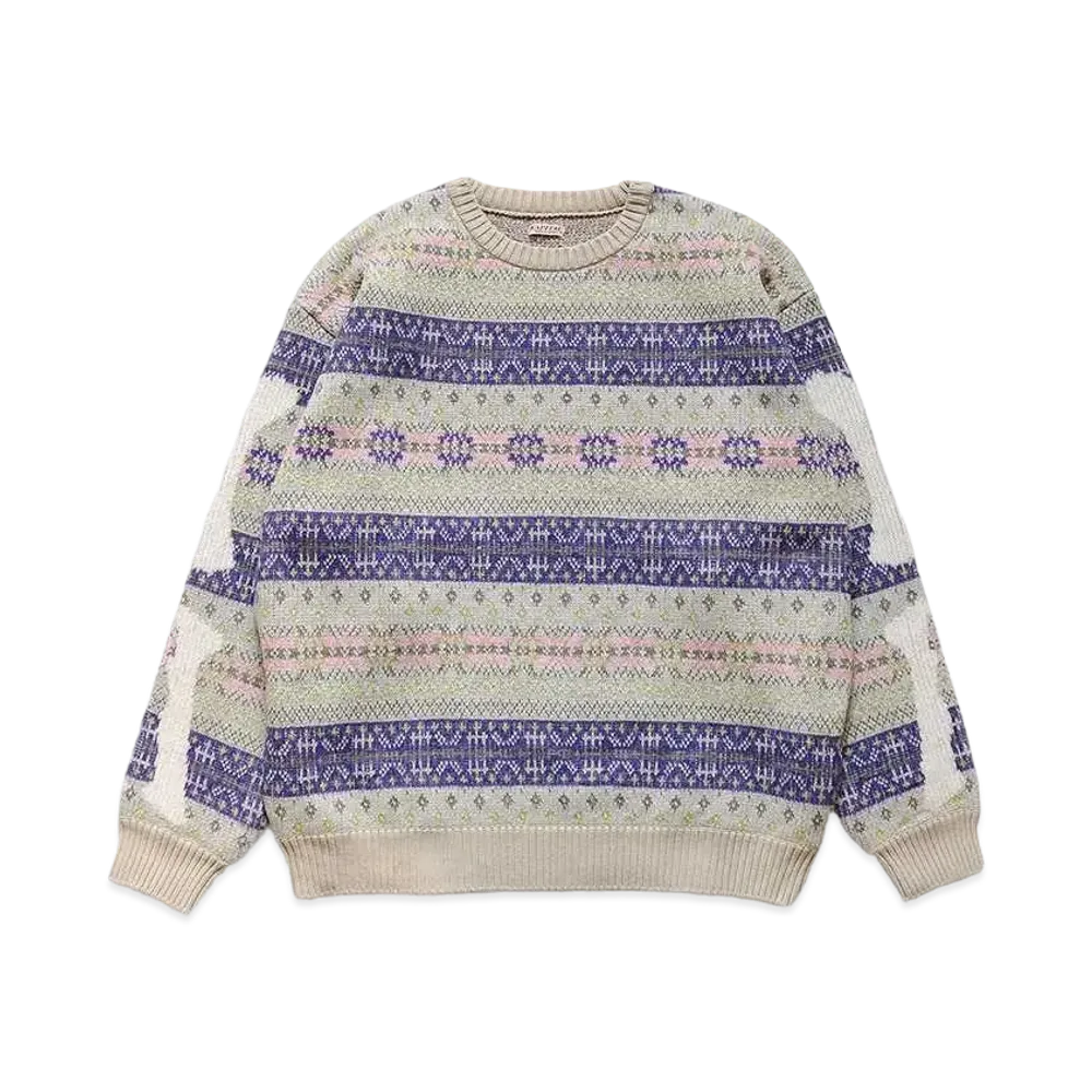 KAPITAL 7G WOOL FAIRISLE BONE CREWS WEATER "Purple"