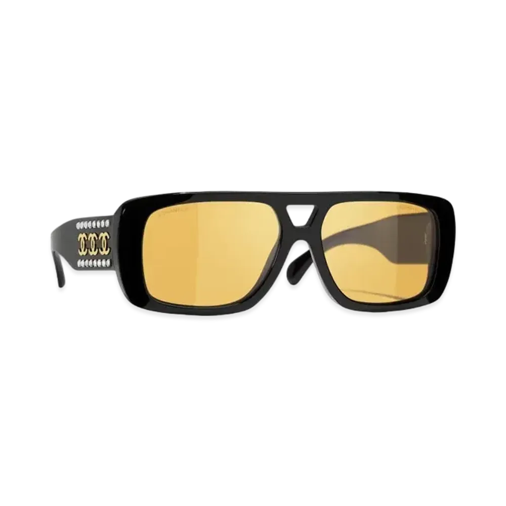 CHANEL Pilot Sunglasses Acetate & Strass "Black/Yellow
"