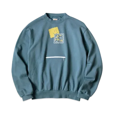 KAPITAL 30/- Fleece Cookie Pocket Crew Sweat "Blue Grey"