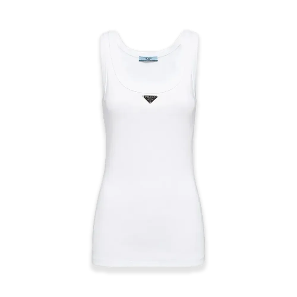 PRADA Ribbed Knit Jersey Tank Top "White"