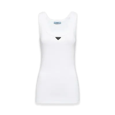 PRADA Ribbed Knit Jersey Tank Top "White"