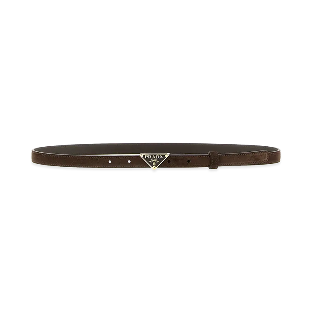 PRADA Women's Logo Suede Belt "Brown"
