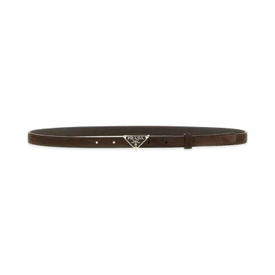 PRADA Women's Logo Suede Belt "Brown"