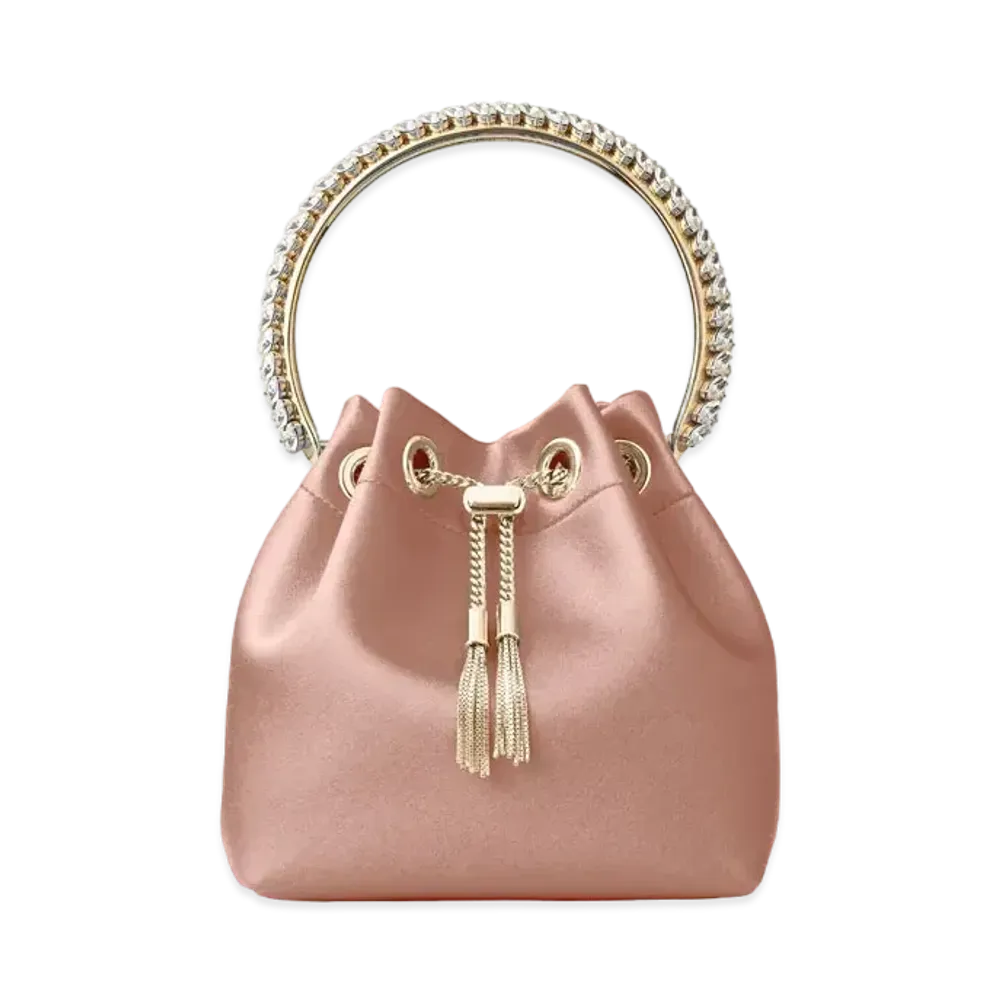 Jimmy Choo Bon Bon Satin Bag With Crystal Metal Handle "Blush"