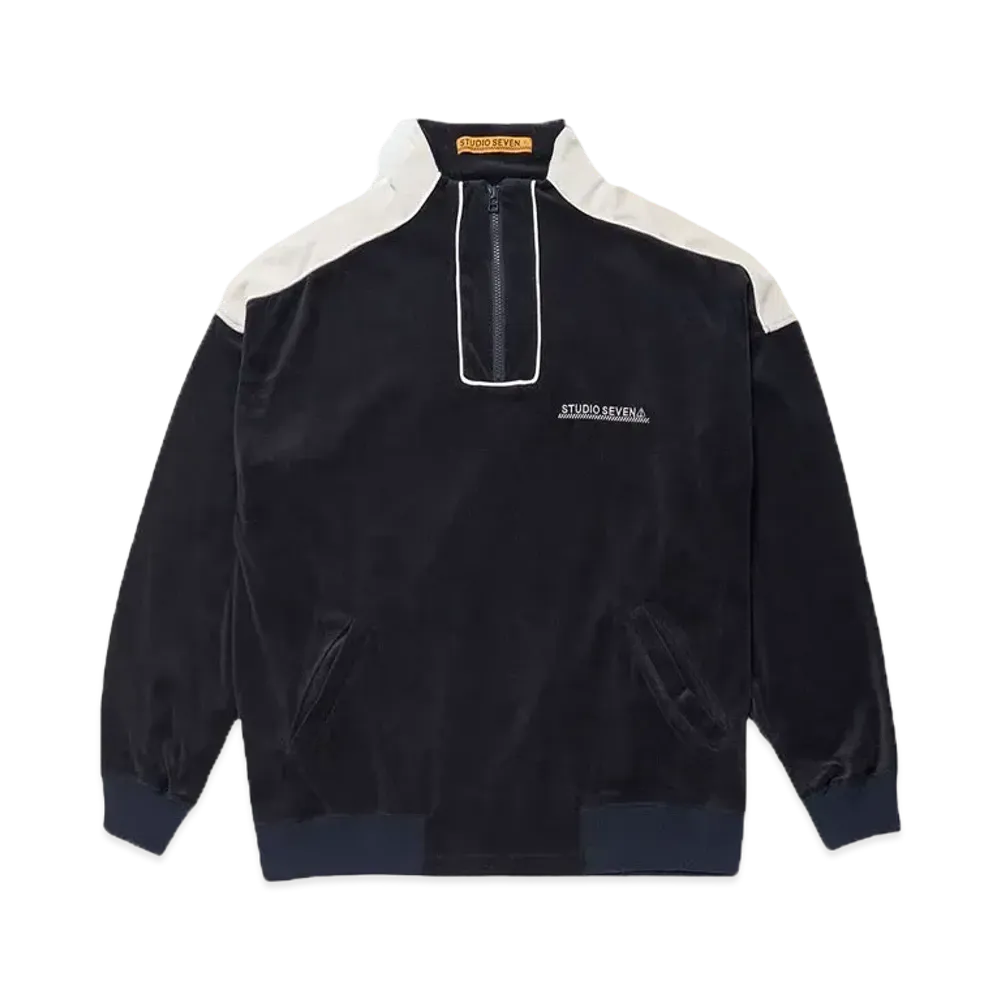 STUDIO SEVEN Cotton Velour Half Zip Jacket "NAVY"