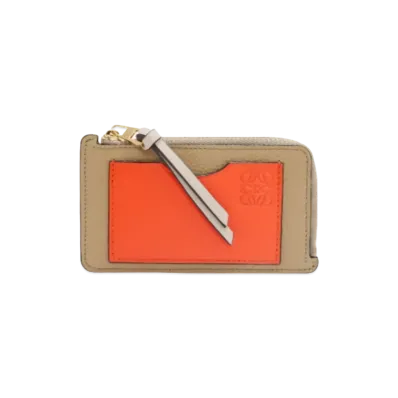 LOEWE Coin Card Holder Soft Grain Calf "Clay Green/Vivid Orange"