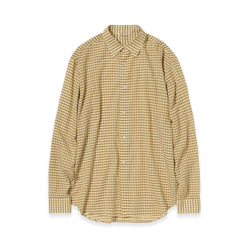 AURALEE Women's Airy Light Cotton Check Shirt "Mustard Gingham Check"