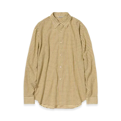 AURALEE Women's Airy Light Cotton Check Shirt "Mustard Gingham Check"