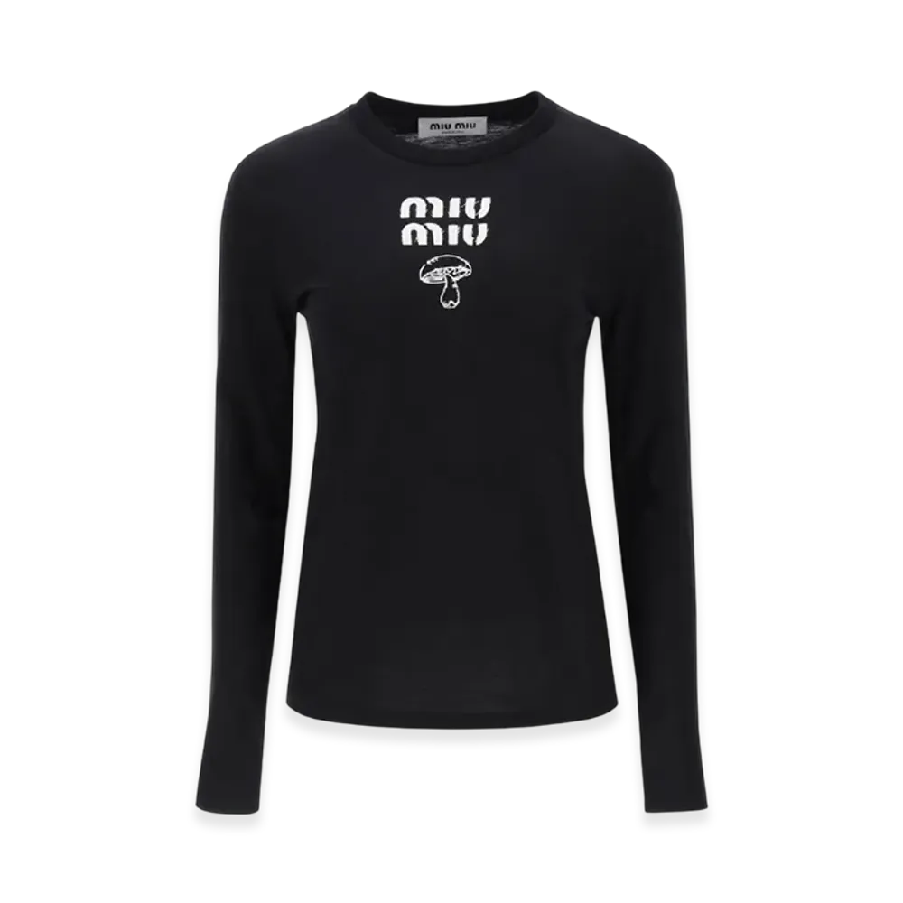 MIU MIU Women's Embroidered Cotton T-shirt "Black"