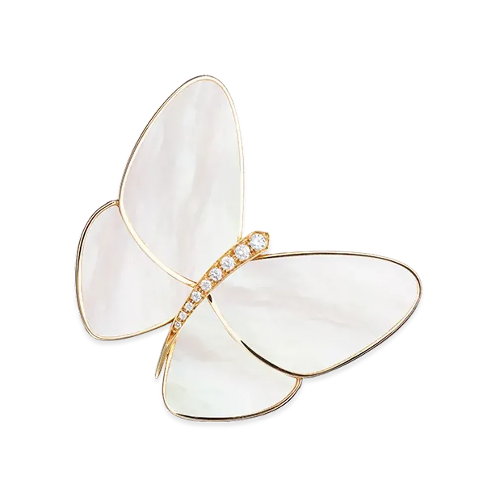 Van Cleef & Arpels Papillon clip "18K Yellow gold/Diamond/Mother-of-pearl"