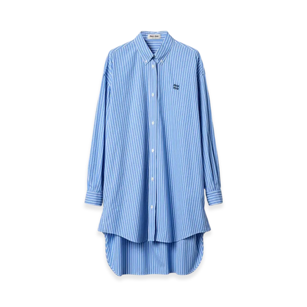 MIU MIU Women's Striped Cotton Dress "Sapphire Blue"