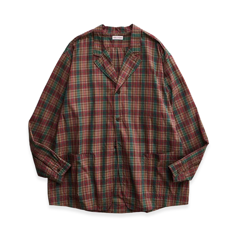 NICENESS Maureen Pigment-Dyed Madras Check Coverall "Sepia"